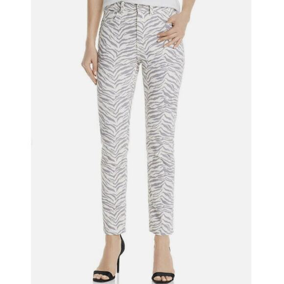 Rebecca Taylor La Vie Zebra Print Jeans Straight Leg High Rise White Gray 28 - Picture 1 of 12